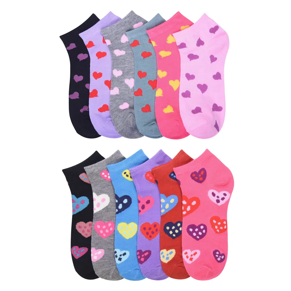 12 Pairs Women Fashion Hearts Cotton Colors Casual Ankle Low Cut Socks Size 9-11