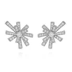 18k Tribal White Gold Earring With 1.34 Cts Vs-Gh Diamonds