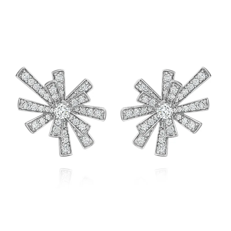 18k Tribal White Gold Earring With 1.34 Cts Vs-Gh Diamonds