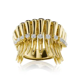 18k Tribal Yellow Gold Ring With 0.40 Cts Vs-Gh Diamonds