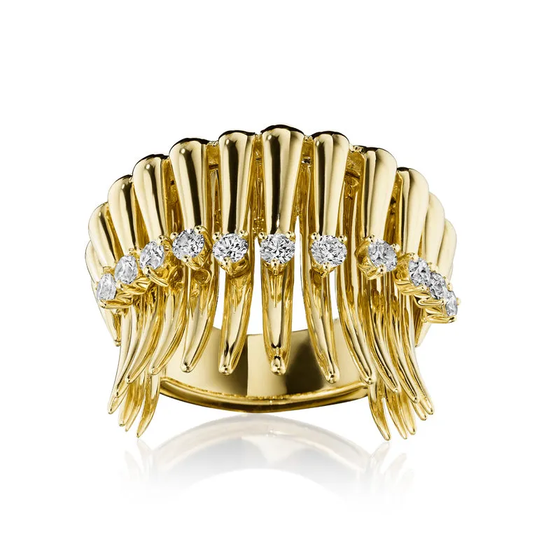 18k Tribal Yellow Gold Ring With 0.40 Cts Vs-Gh Diamonds