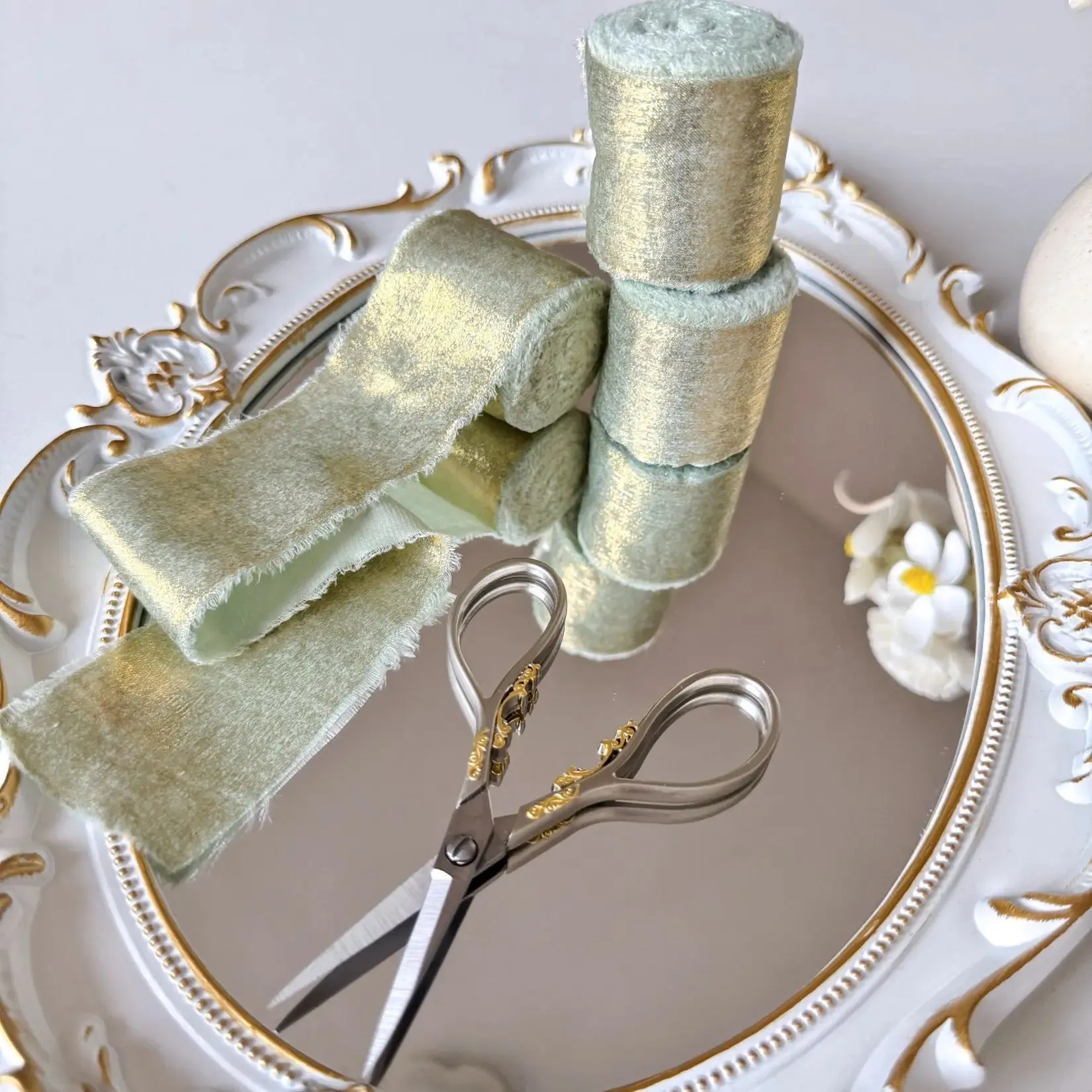 5 Meter / Wired Iridescent Silk Chiffon Ribbon