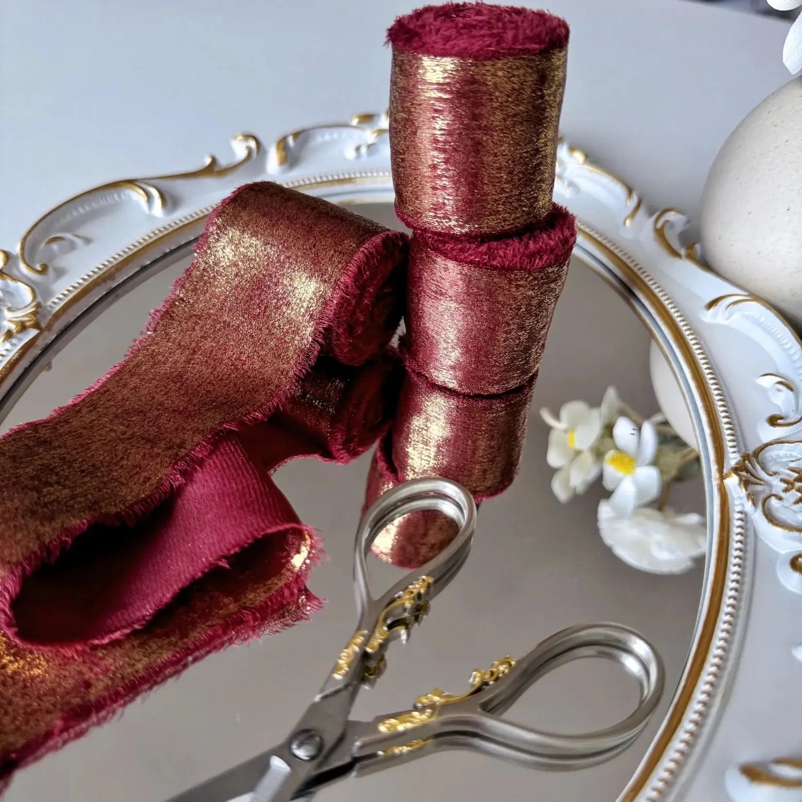 5 Meter / Wired Iridescent Silk Chiffon Ribbon