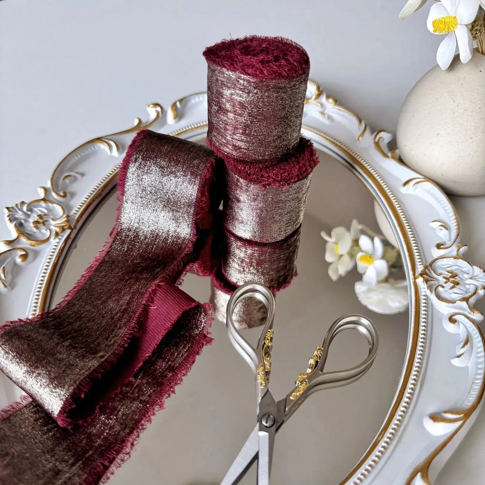 5 Meter / Wired Iridescent Silk Chiffon Ribbon