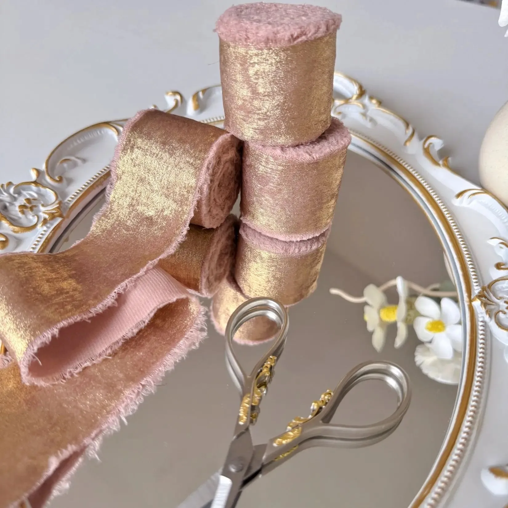 5 Meter / Wired Iridescent Silk Chiffon Ribbon