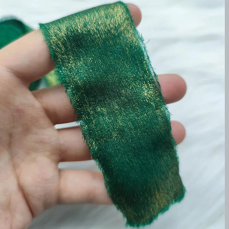 5 Meter / Wired Iridescent Silk Chiffon Ribbon