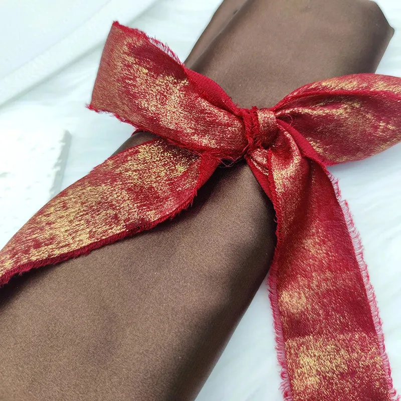 5 Meter / Wired Iridescent Silk Chiffon Ribbon
