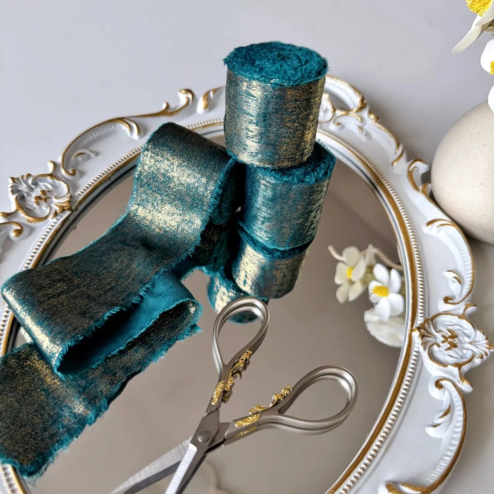 5 Meter / Wired Iridescent Silk Chiffon Ribbon