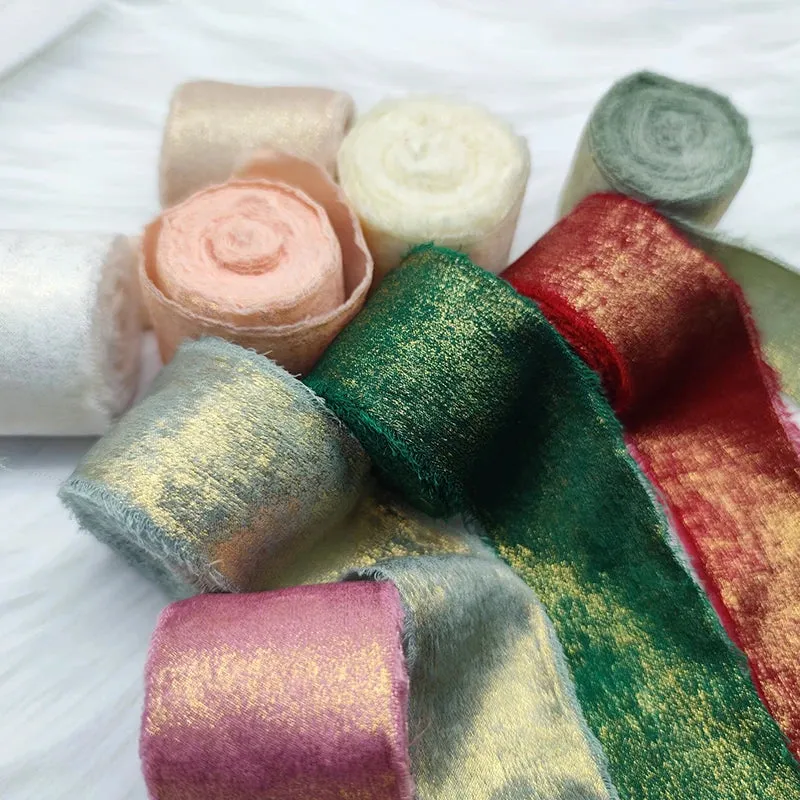 5 Meter / Wired Iridescent Silk Chiffon Ribbon
