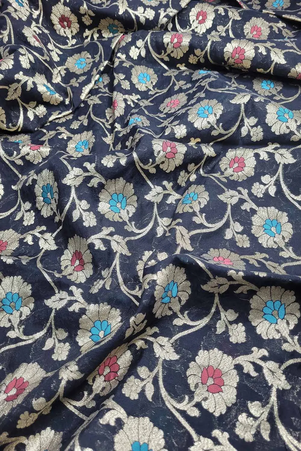 Black Banarasi Chanderi Silk Meenakari Fabric ( 1 Mtr )