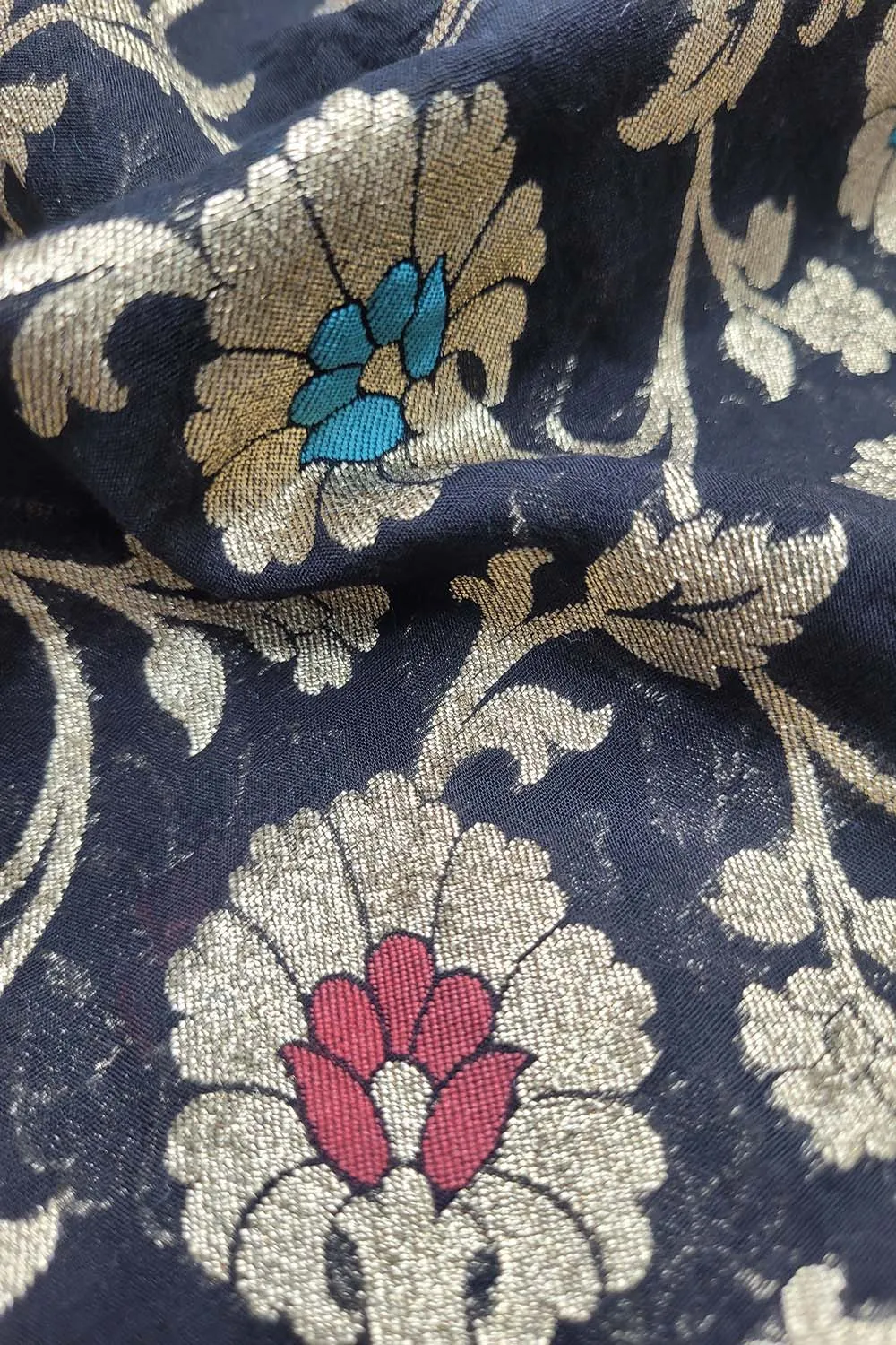 Black Banarasi Chanderi Silk Meenakari Fabric ( 1 Mtr )