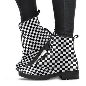 Combat Boots - B&W Checkers | Boho Shoes, Goth Boots, Gothic Boots, Handmade Lace Up Boots, Vegan Leather Lace Up Boots