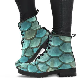 Combat Boots - Green Mermaid | Boho Shoes, Handmade Lace Up Boots, Vegan Leather Lace Up Boots Women, 90s Boots, 2000s Boots