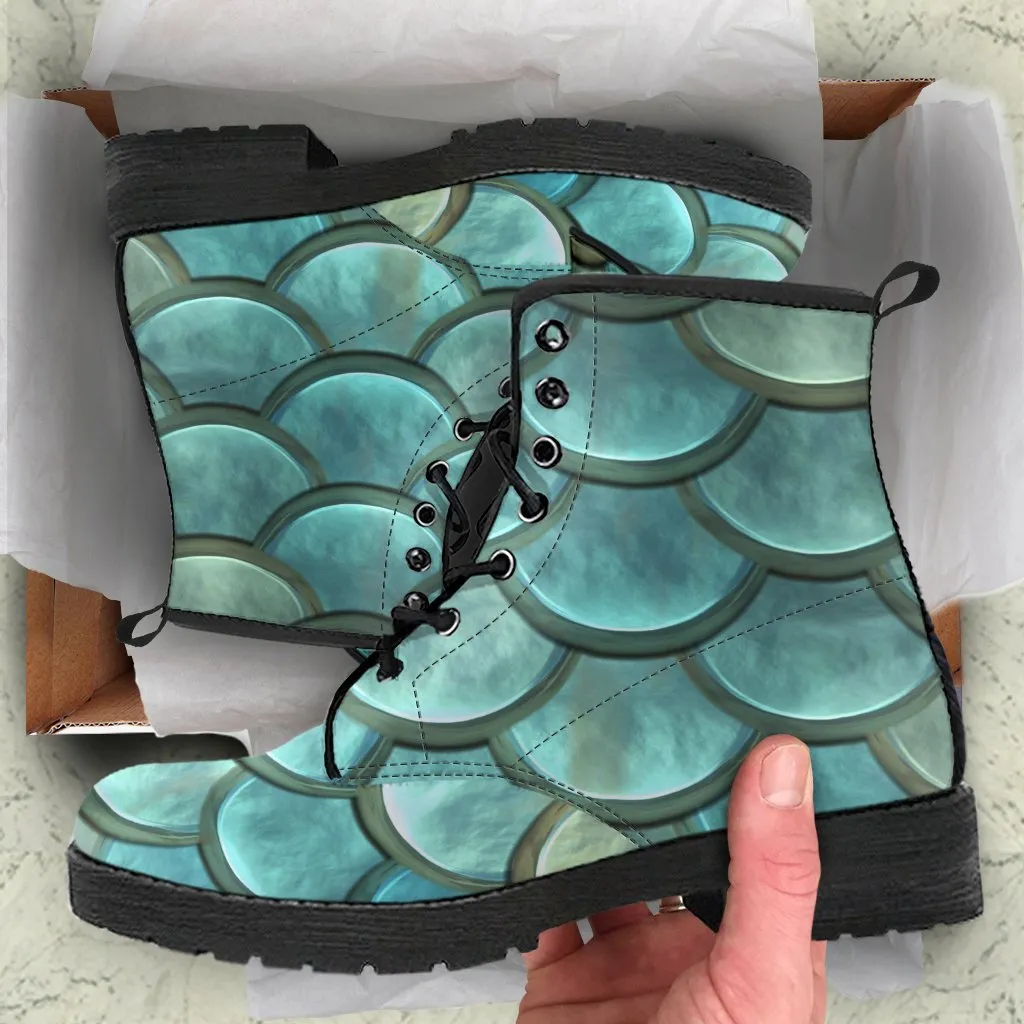 Combat Boots - Green Mermaid | Boho Shoes, Handmade Lace Up Boots, Vegan Leather Lace Up Boots Women, 90s Boots, 2000s Boots
