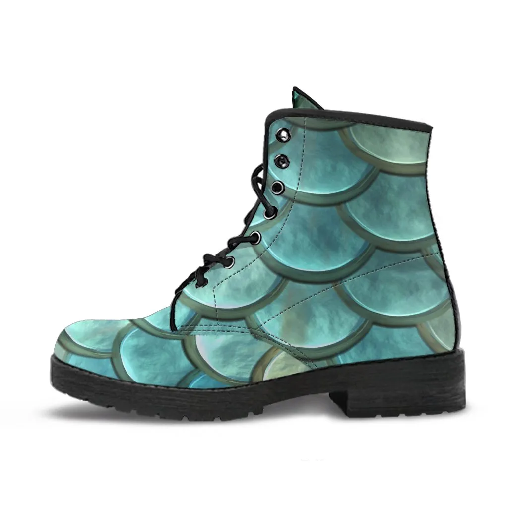 Combat Boots - Green Mermaid | Boho Shoes, Handmade Lace Up Boots, Vegan Leather Lace Up Boots Women, 90s Boots, 2000s Boots