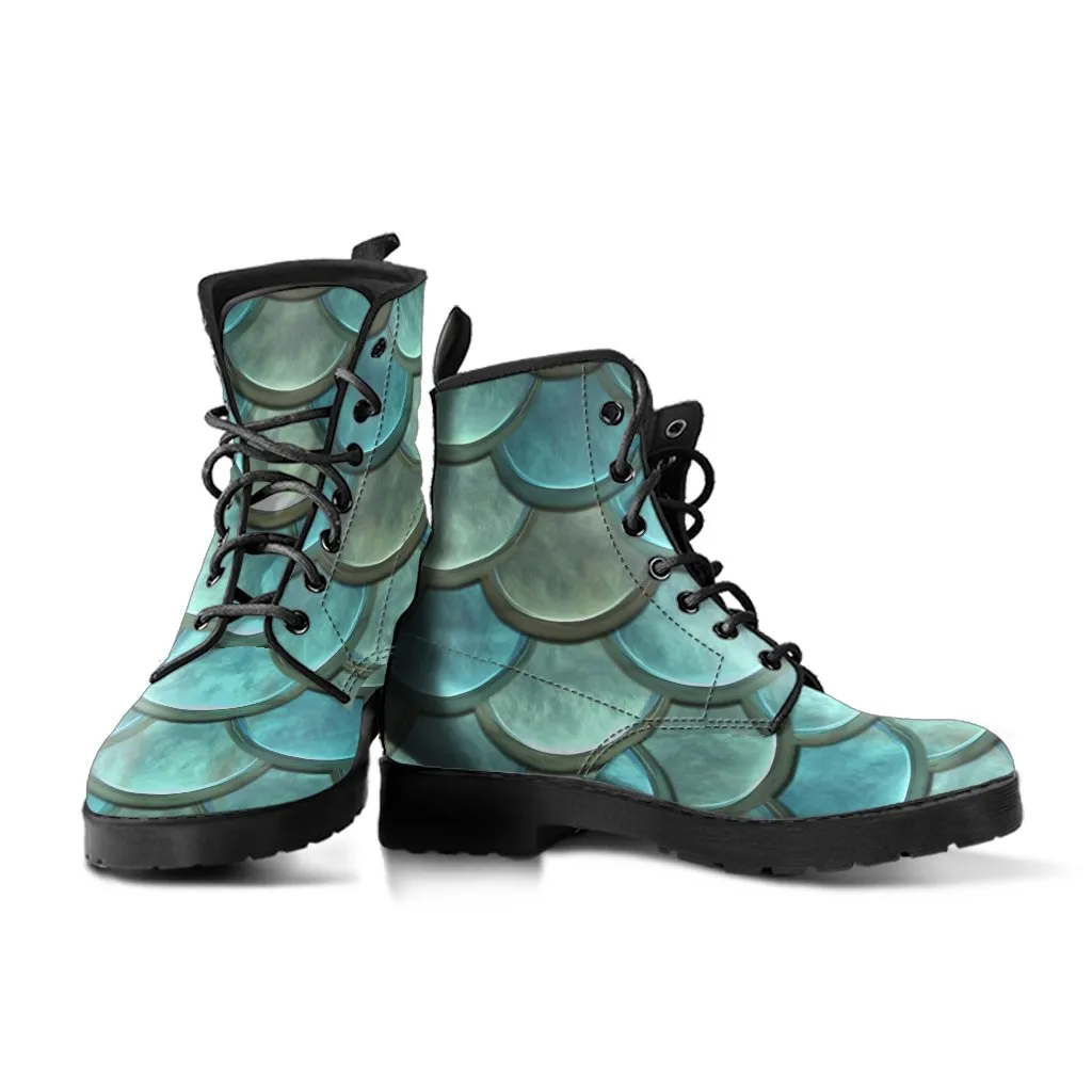 Combat Boots - Green Mermaid | Boho Shoes, Handmade Lace Up Boots, Vegan Leather Lace Up Boots Women, 90s Boots, 2000s Boots