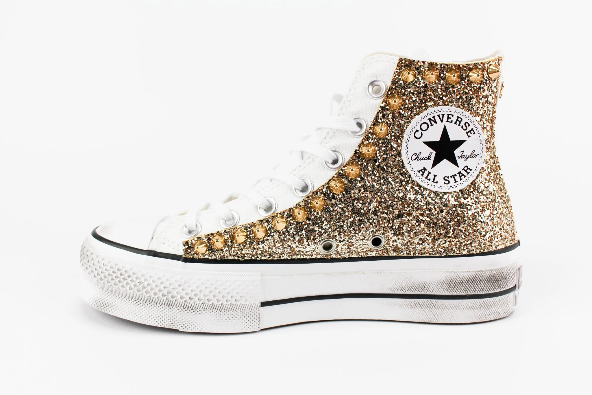 Converse All Star Platform Gold Glitter & Borchie