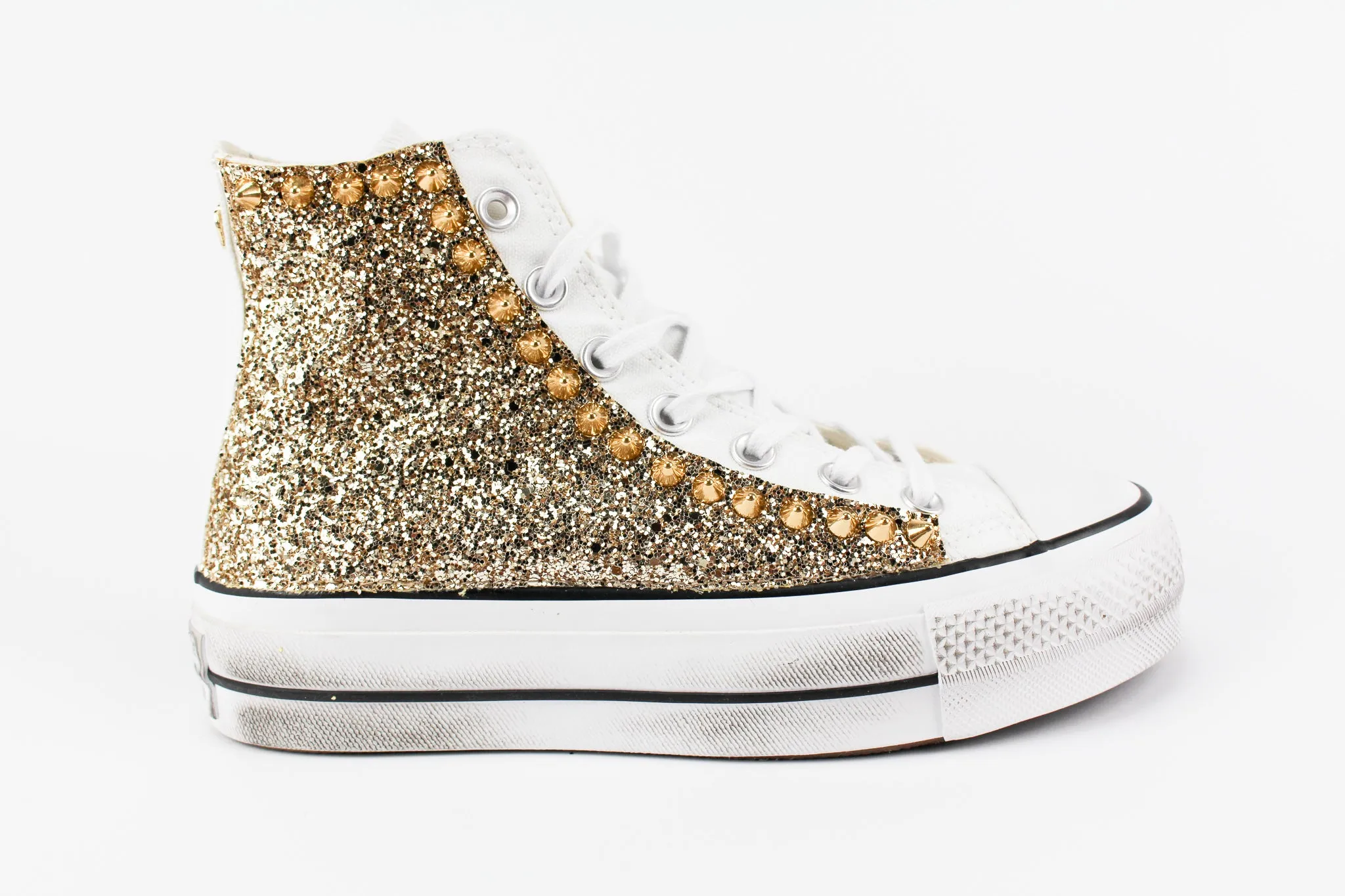 Converse All Star Platform Gold Glitter & Borchie