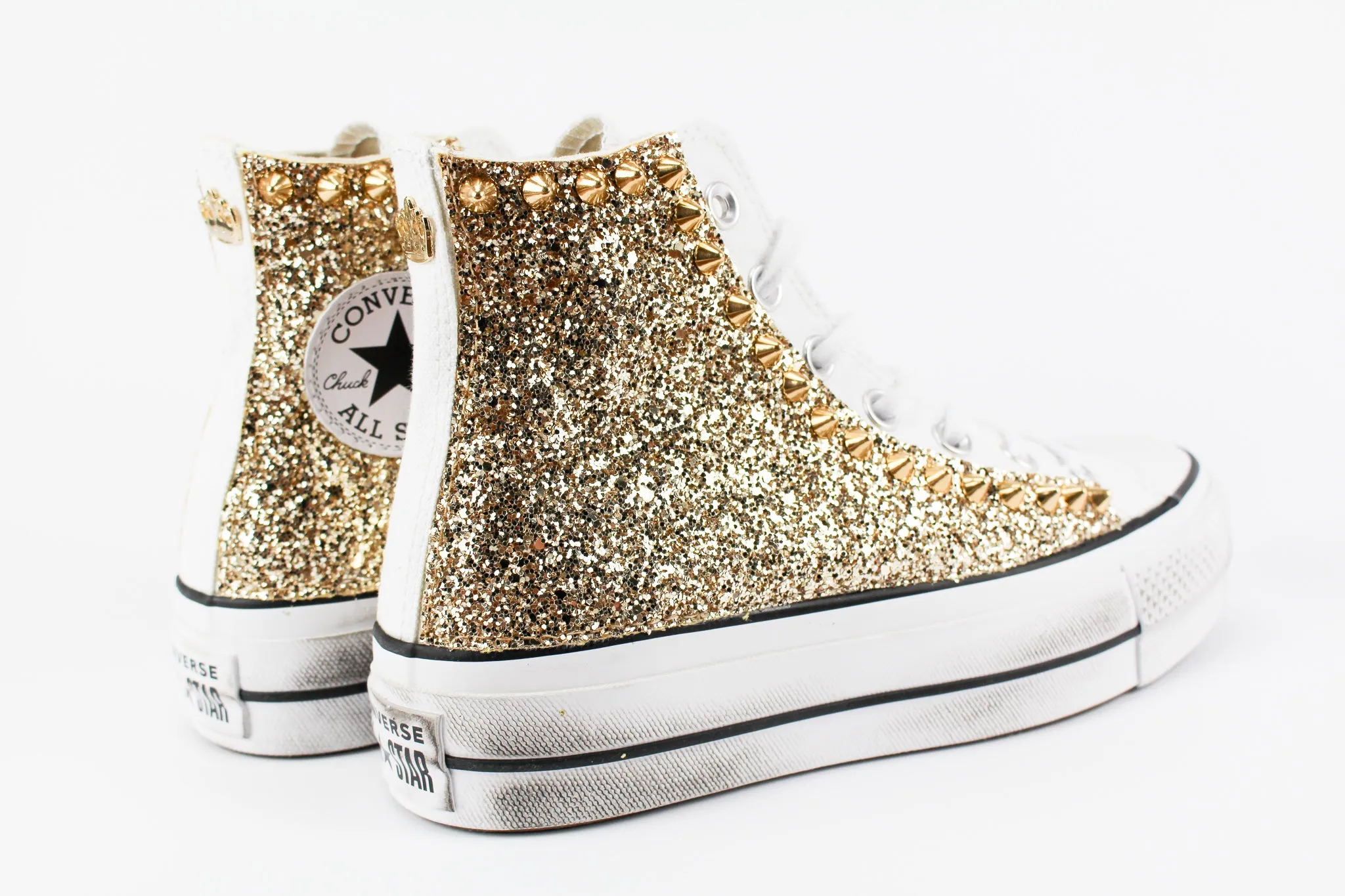 Converse All Star Platform Gold Glitter & Borchie