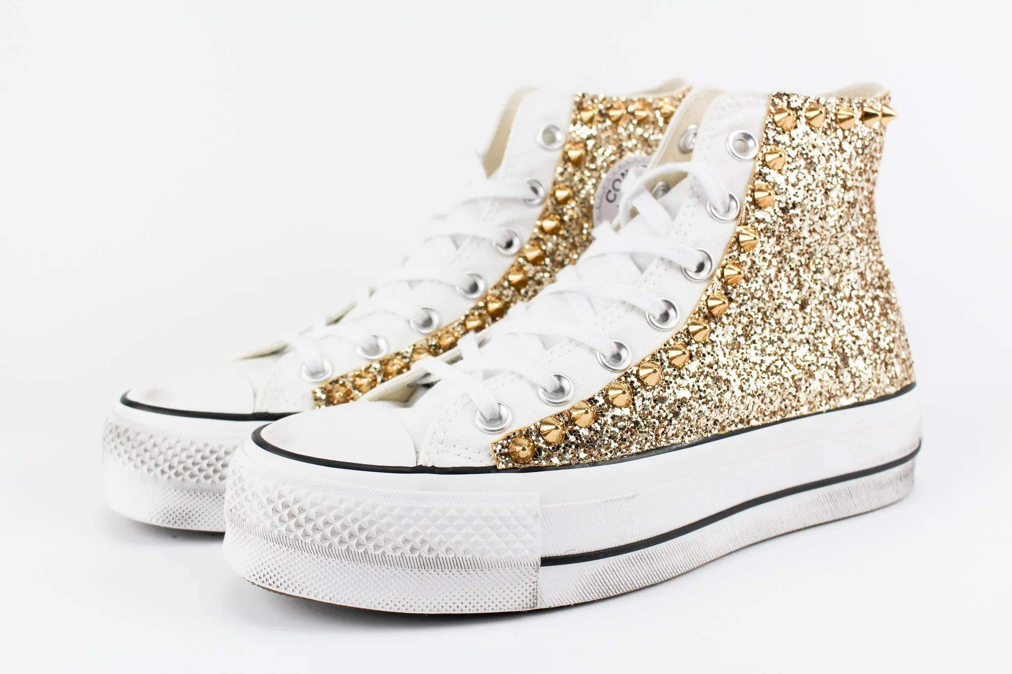 Converse All Star Platform Gold Glitter & Borchie
