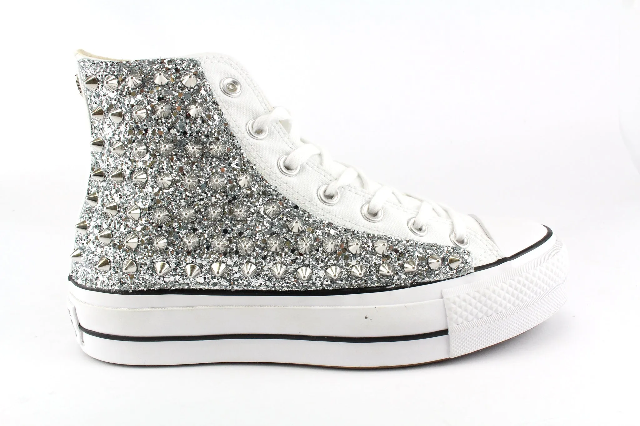 Converse All Star Platform Silver Glitter & Total Borchie