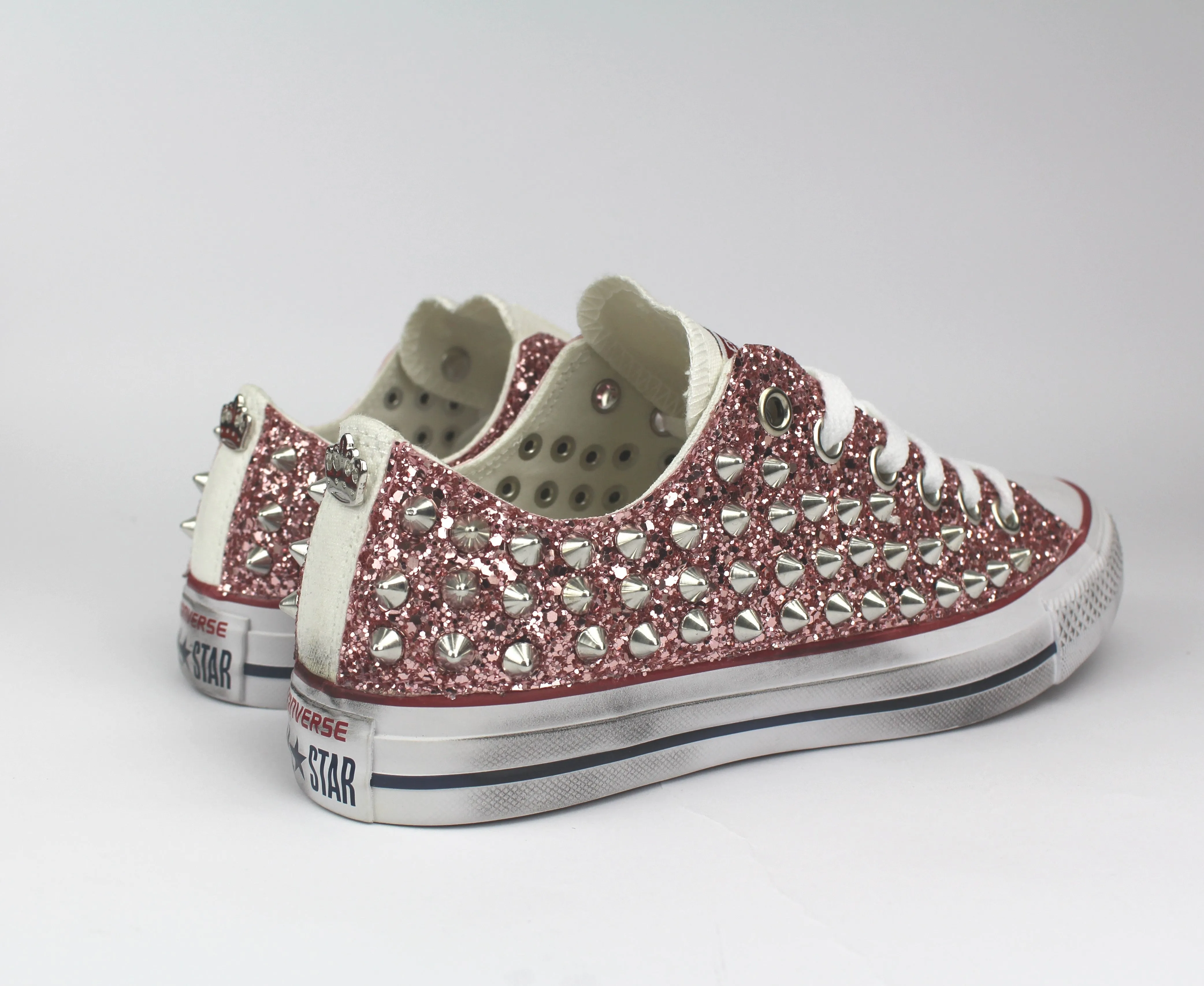 Converse All Star White bassa Glitter Pink & Borchie