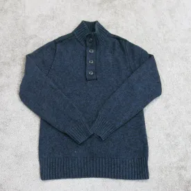 Converse One Star Mens Pullover Sweater Button Mock Neck Long Sleeves Blue S