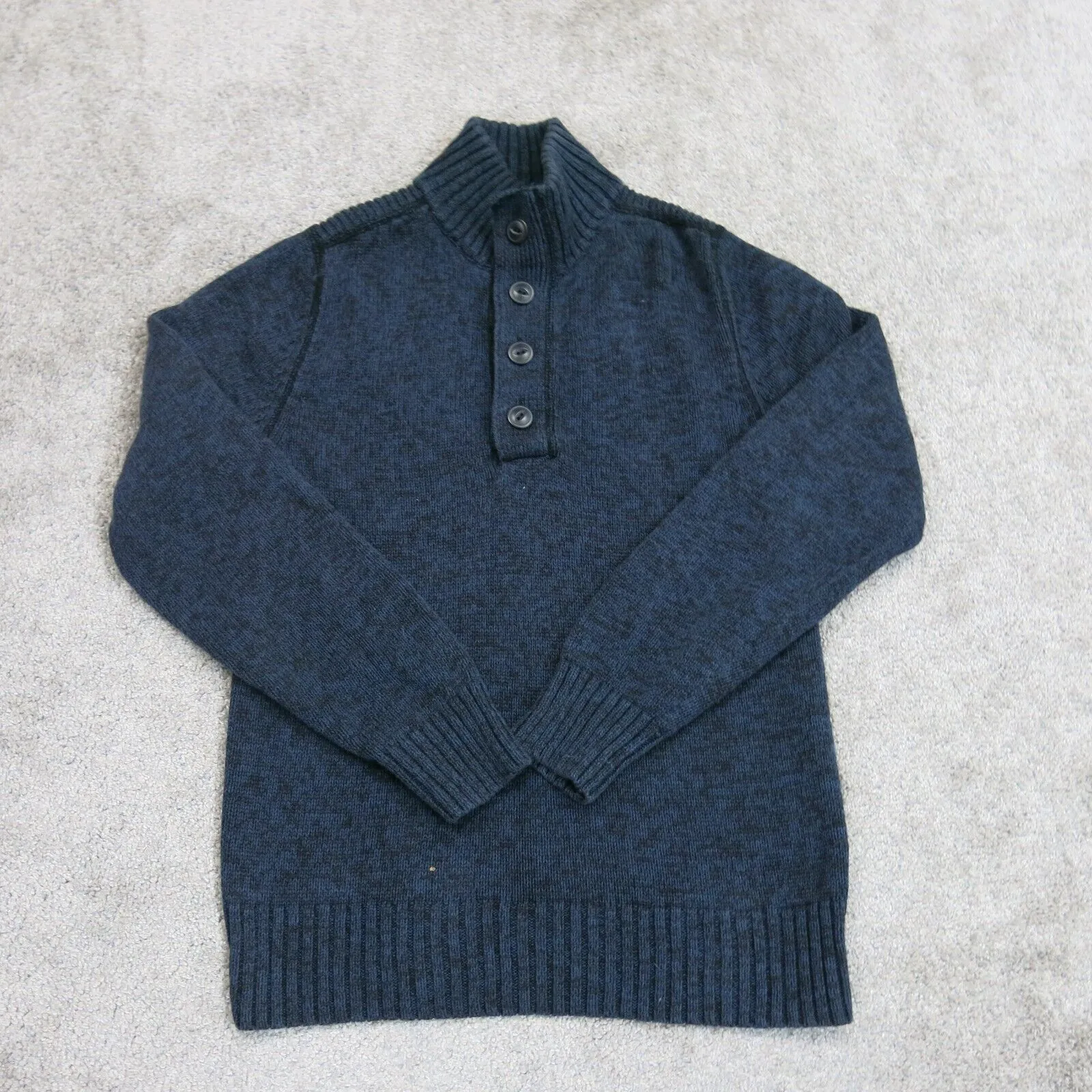 Converse One Star Mens Pullover Sweater Button Mock Neck Long Sleeves Blue S