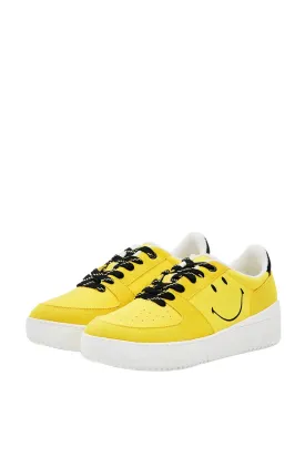 Desigual Metro Smiley Yellow Retro Platform Sneakers 23SSKA49