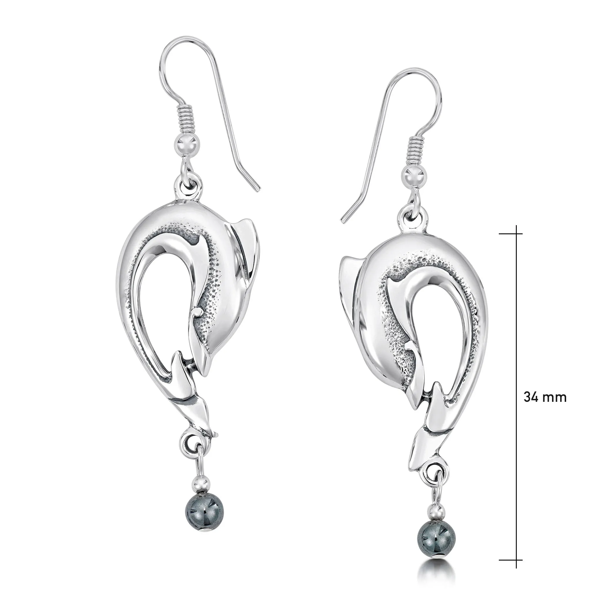 Dolphin Curve Drop Earrings with Hematite