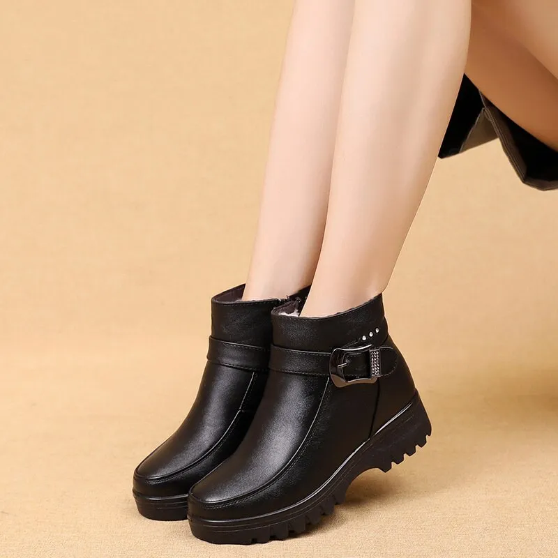 Dyavor Orthopedic Women Ankle Boots Arch Support Warm Waterproof Genuine Leather Fashion