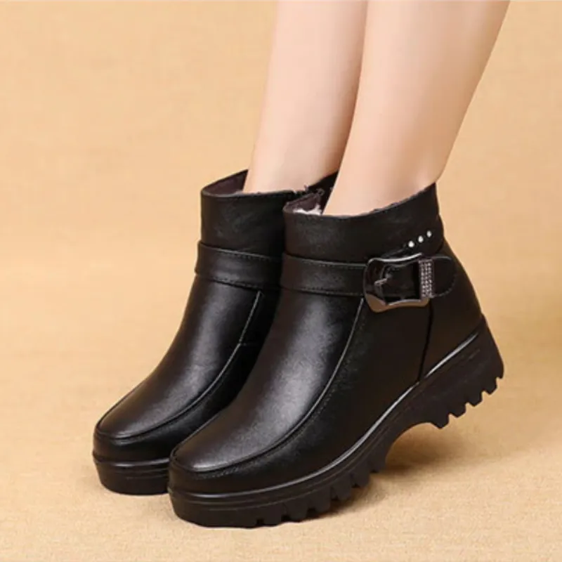 Dyavor Orthopedic Women Ankle Boots Arch Support Warm Waterproof Genuine Leather Fashion