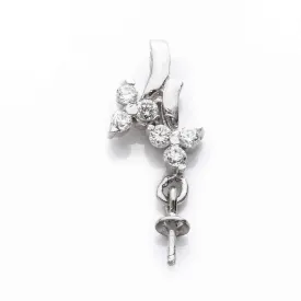 Floral Bail with Cup & Peg Pearl Mounting and CZ's in Rhodium Plated Sterling Silver 21x8.3x3.7mm