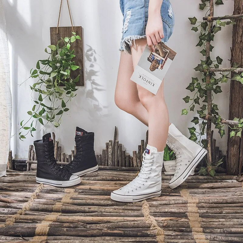 Funki Buys | Boots | Women's Calf-High Flat Canvas Sneakers