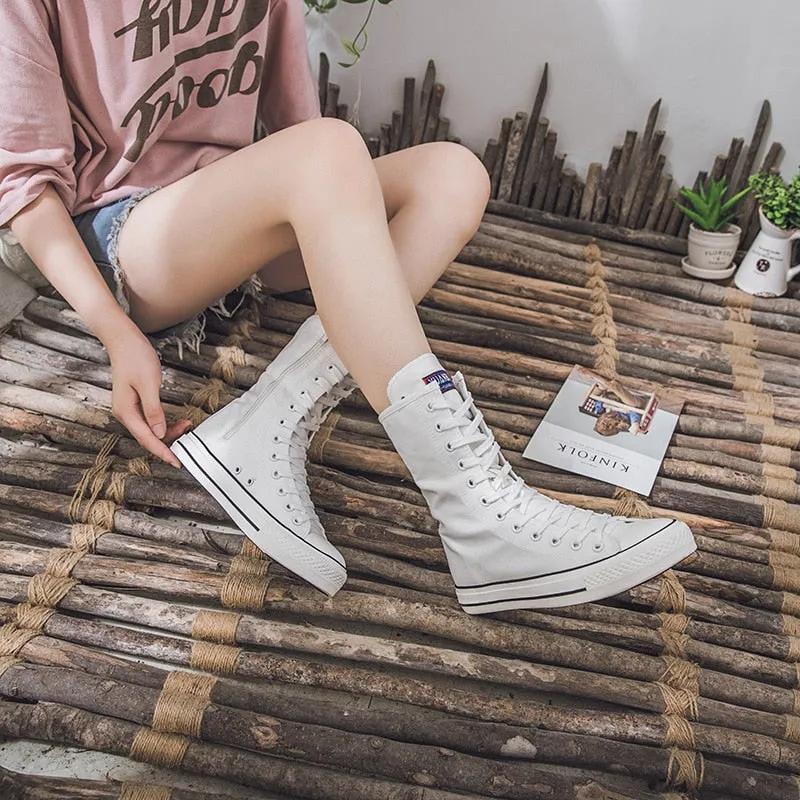 Funki Buys | Boots | Women's Calf-High Flat Canvas Sneakers