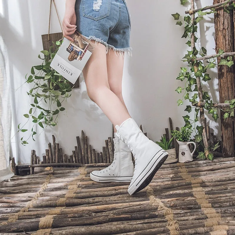Funki Buys | Boots | Women's Calf-High Flat Canvas Sneakers