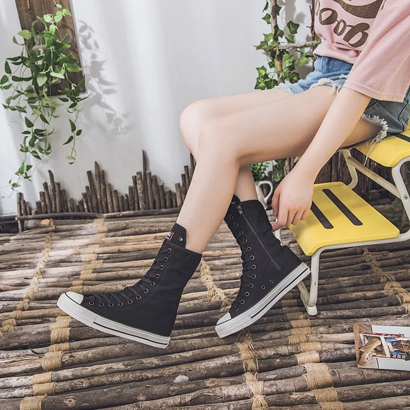 Funki Buys | Boots | Women's Calf-High Flat Canvas Sneakers