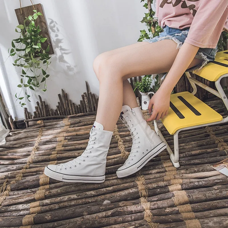 Funki Buys | Boots | Women's Calf-High Flat Canvas Sneakers