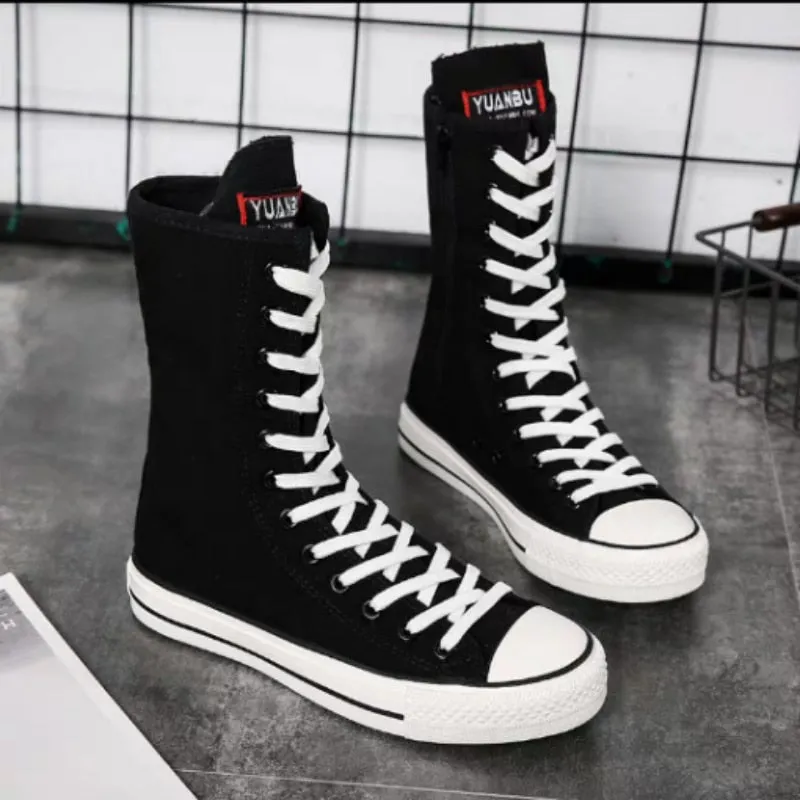 Funki Buys | Boots | Women's Calf-High Flat Canvas Sneakers