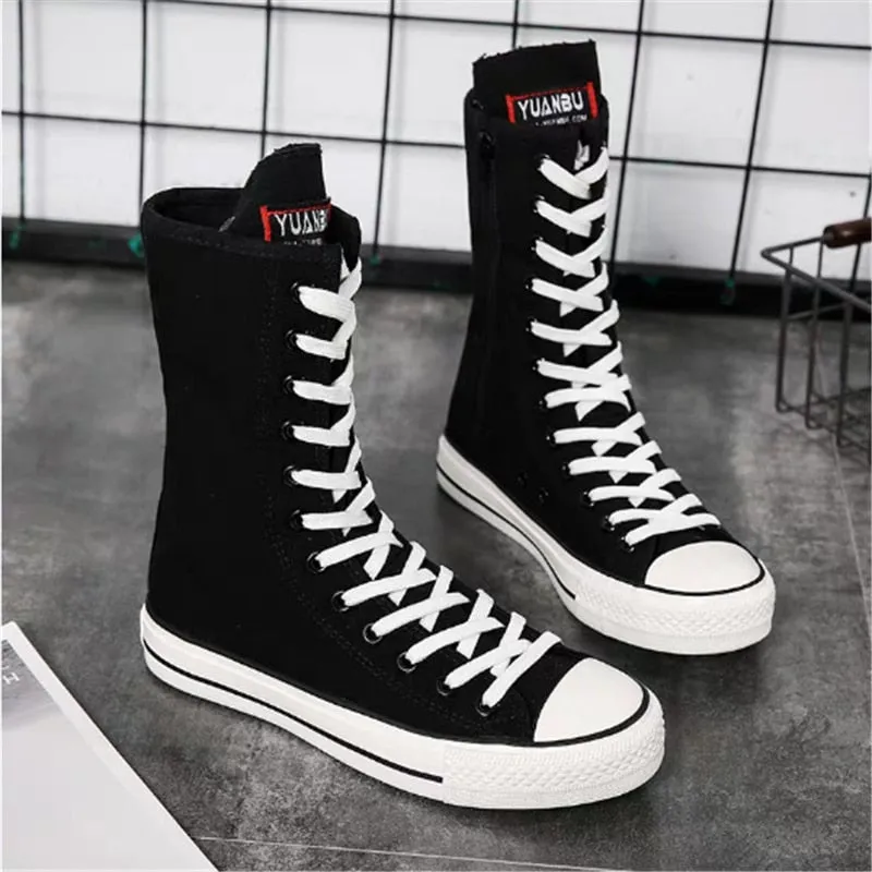 Funki Buys | Boots | Women's Calf-High Flat Canvas Sneakers