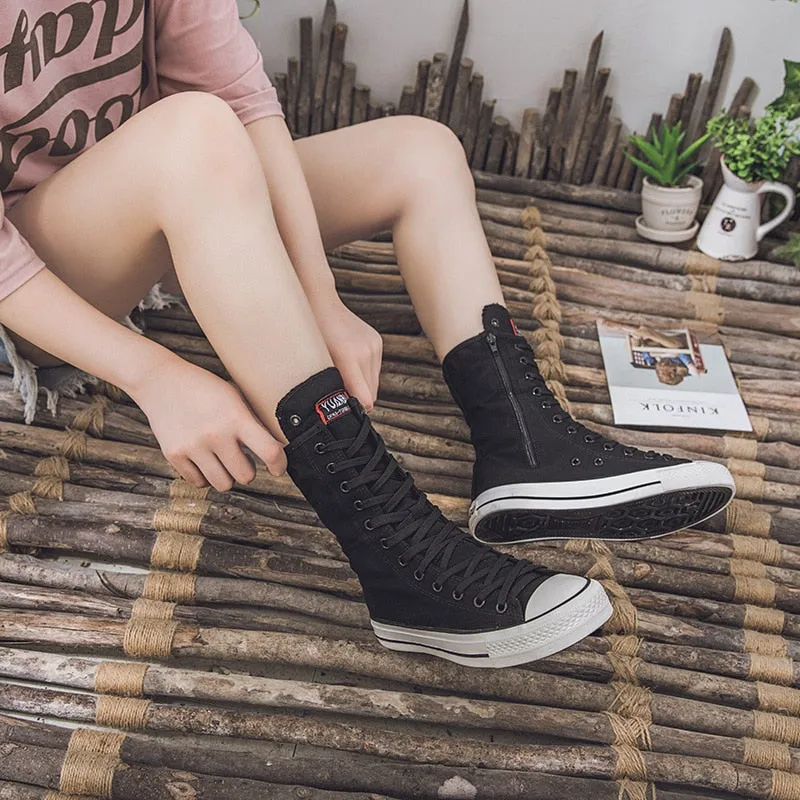 Funki Buys | Boots | Women's Calf-High Flat Canvas Sneakers