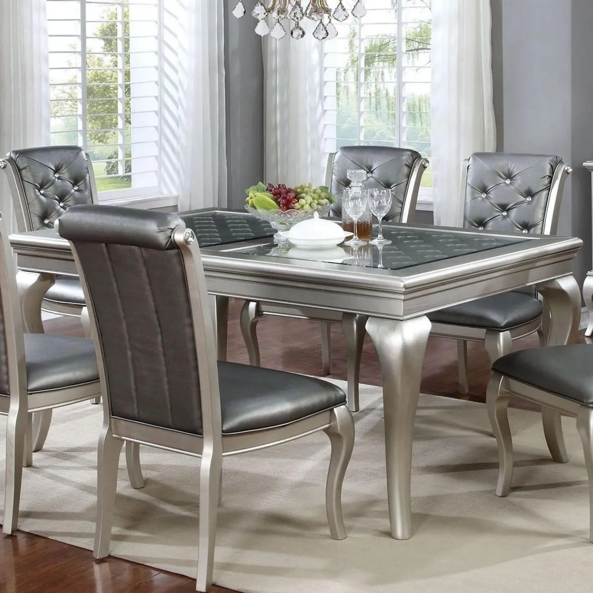 Furniture of America Amina Dining Table with Glass Top CM3219T-66