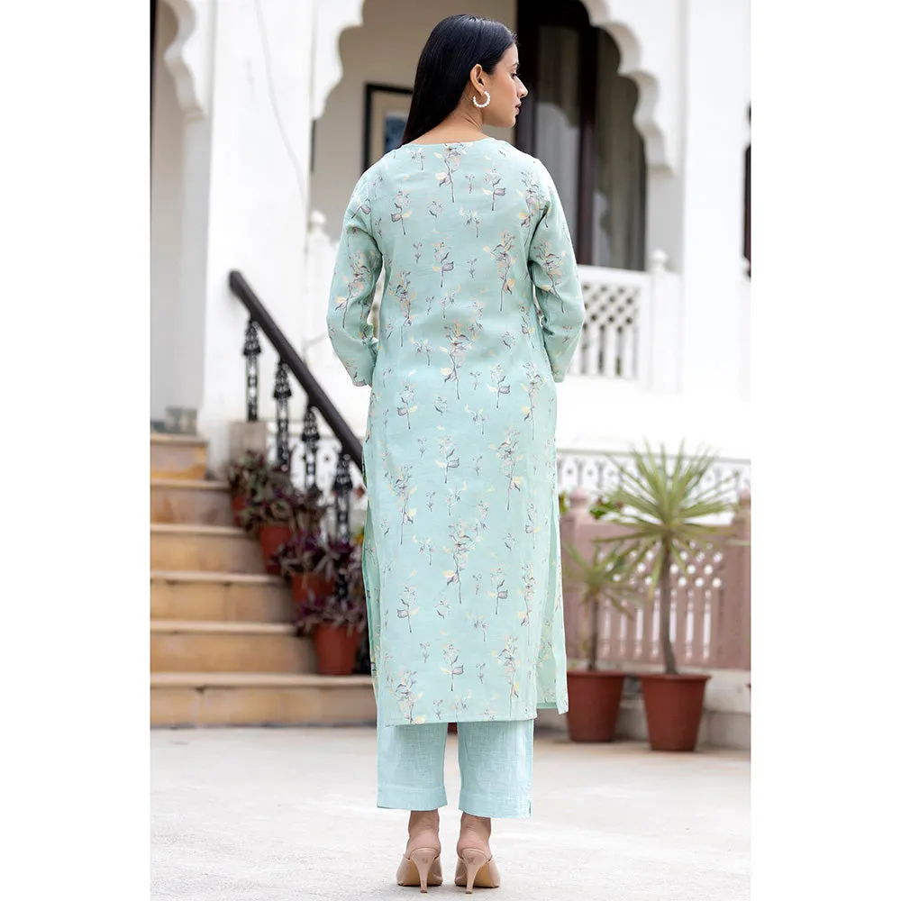 KAAJH Sky Blue Printed Modal Silk Suit (Set of 3)