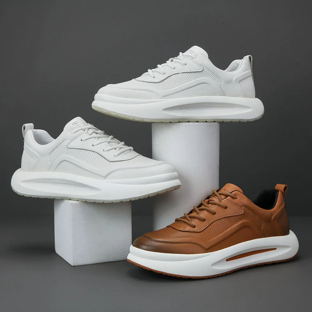 Men Minimalist Solid Breathable Leather Casual Sneakers