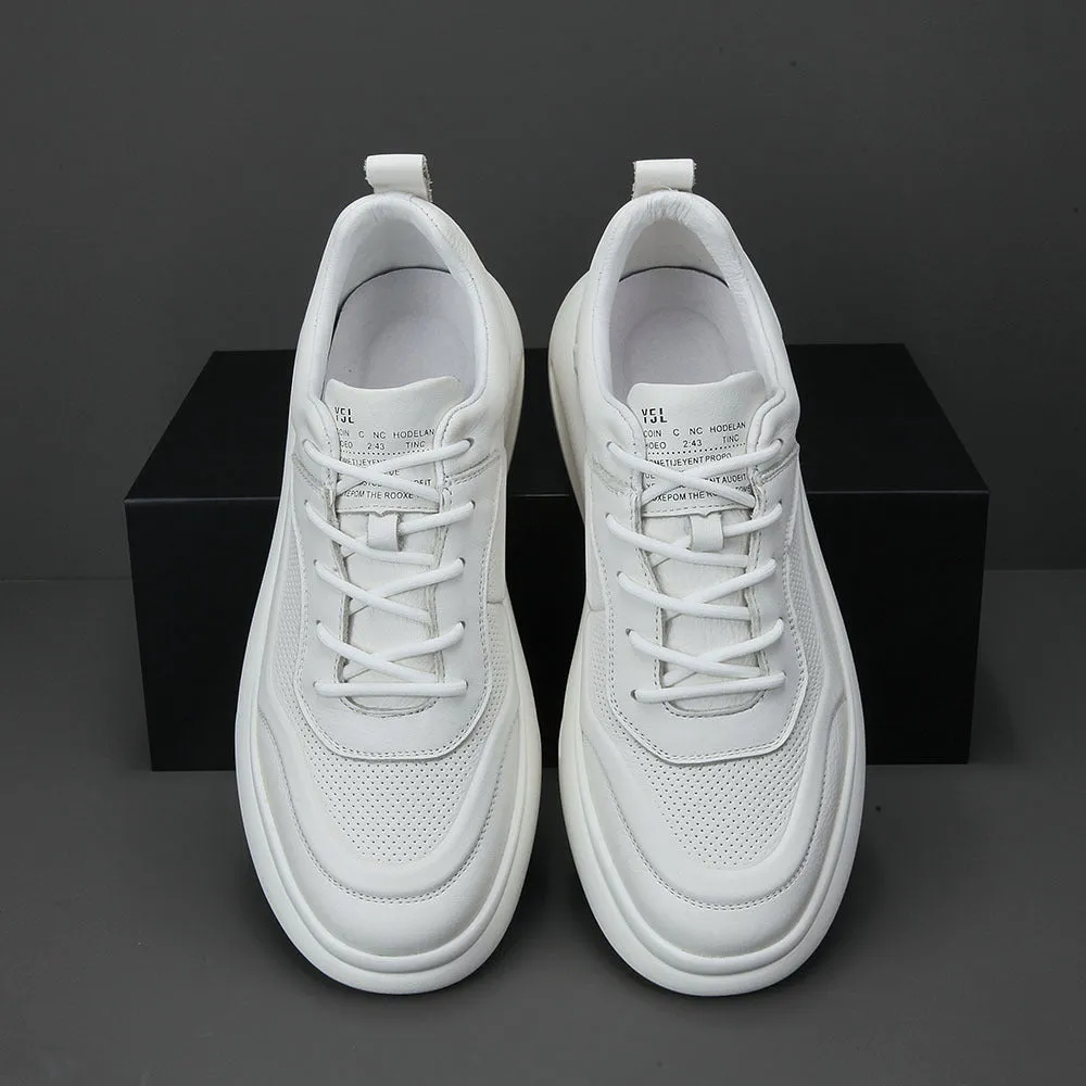 Men Minimalist Solid Breathable Leather Casual Sneakers