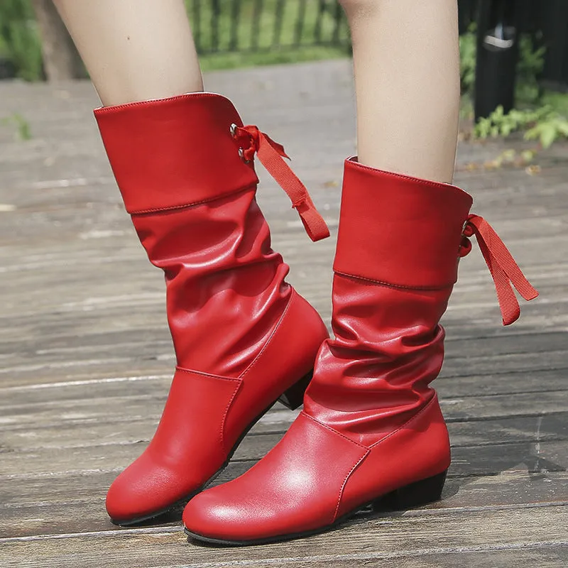 Point Toe Block Heels Boots