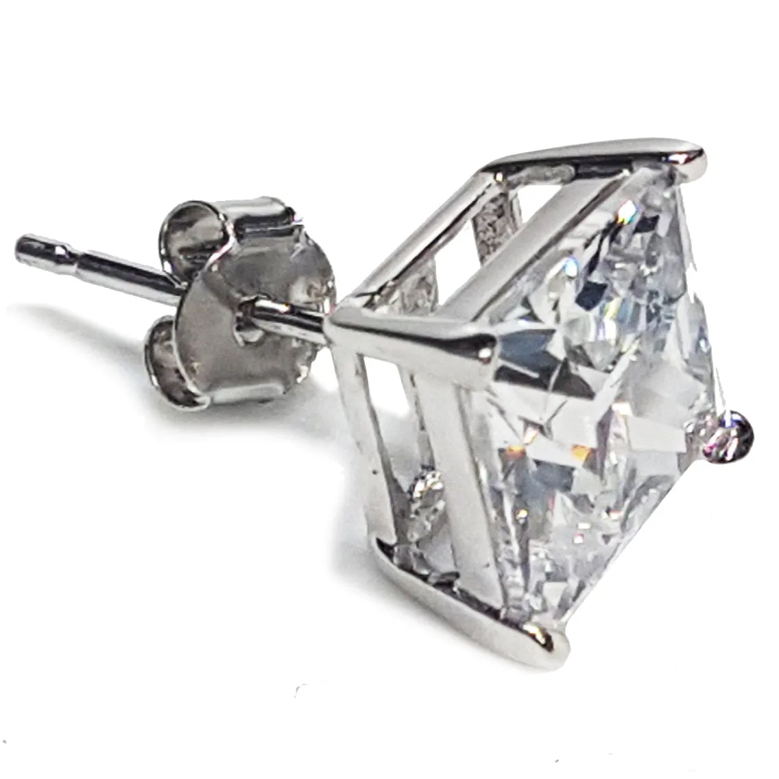 Princess-Cut Cubic Zirconia Stud Silver (Pair)