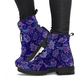 Purple Boots - Purple Owls | Combat Boots for Women, Handmade Lace Up Boots, Vegan Leather Lace Up Boots Women, 90s Boots