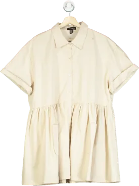 QED London Beige Short Sleeve Button-Up Dress UK S/M
