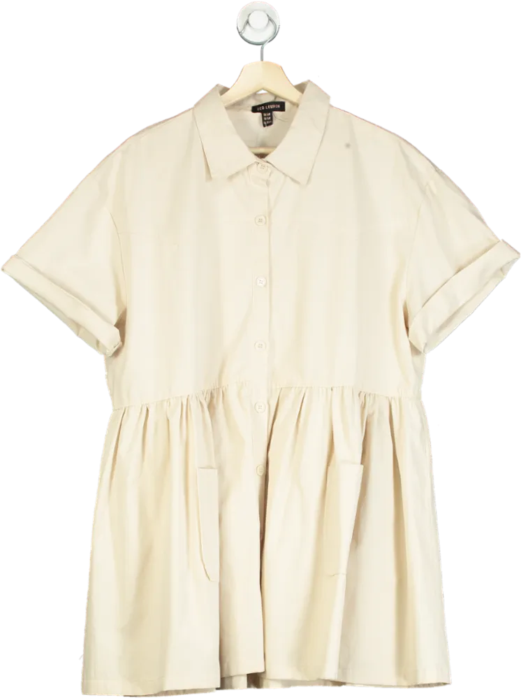 QED London Beige Short Sleeve Button-Up Dress UK S/M